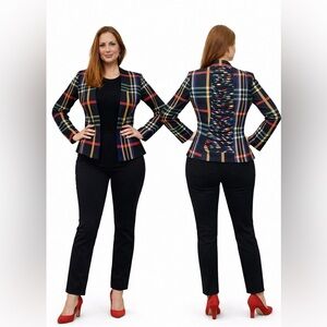 Miss Avenue Plaid Ladder Back Blazer Medium Statement Career Jacket